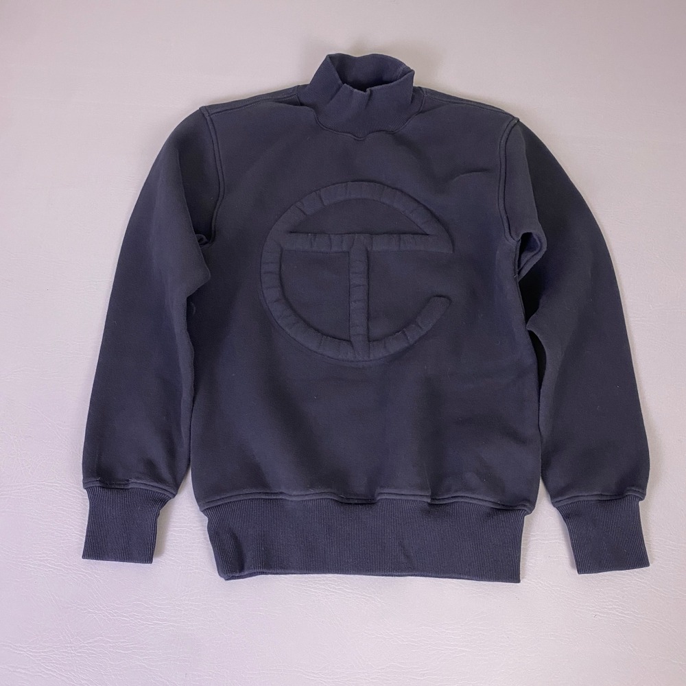 Telfar Sweatshirt Embossed Logo Mock Neck Black Mens XS Long Sleeve Cotton EUC